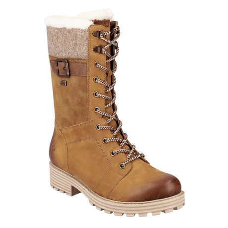 Remonte D0W72 Women's Lace Up Boots, Calf boots, durable premium leather, lace up closure, decorative buckle, fur lined boots. Style #D0W72-22