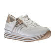 Remonte D1318 Women's White Sneakers, side zipper ffor easy on and off, lace up closure. Metallic details. Style #D1318-80