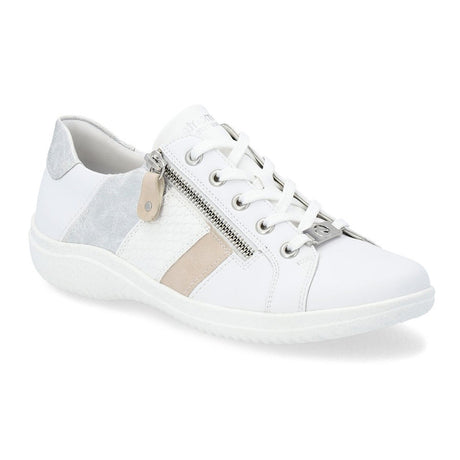 Remonte D1E00 Women's Lace Up Shoes, breathable all day walking shoes, rose accents side zipper and lace up closure. Style #D1E00-81