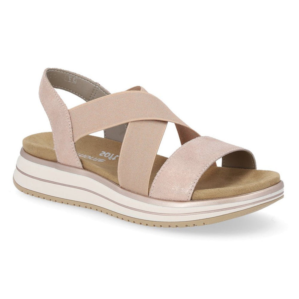 Remonte D1J50 Women's Strap Sandals in Rose, stretchy strap sandals for comfortable all day wear in soft pink. Style #D1J50-31