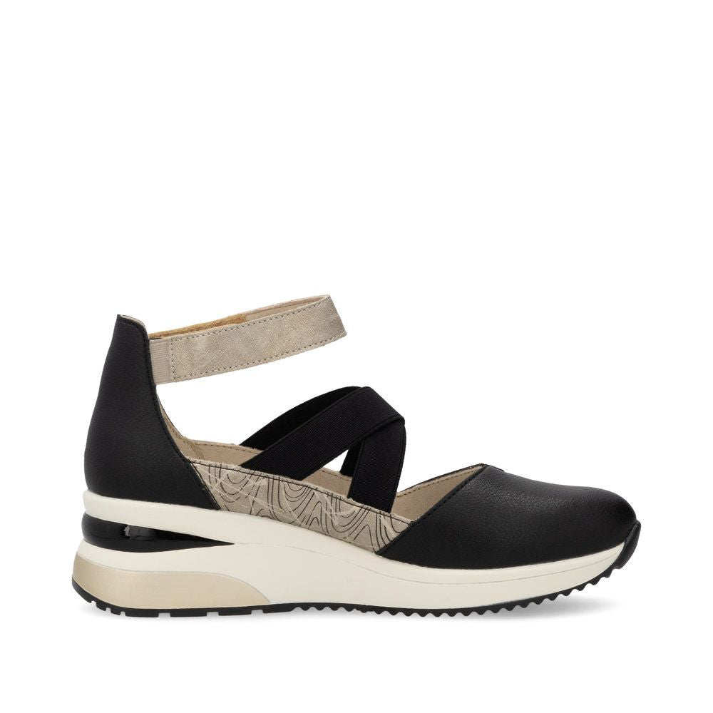 Remonte Women's Wedge D2411 Adjustable Strap in Black