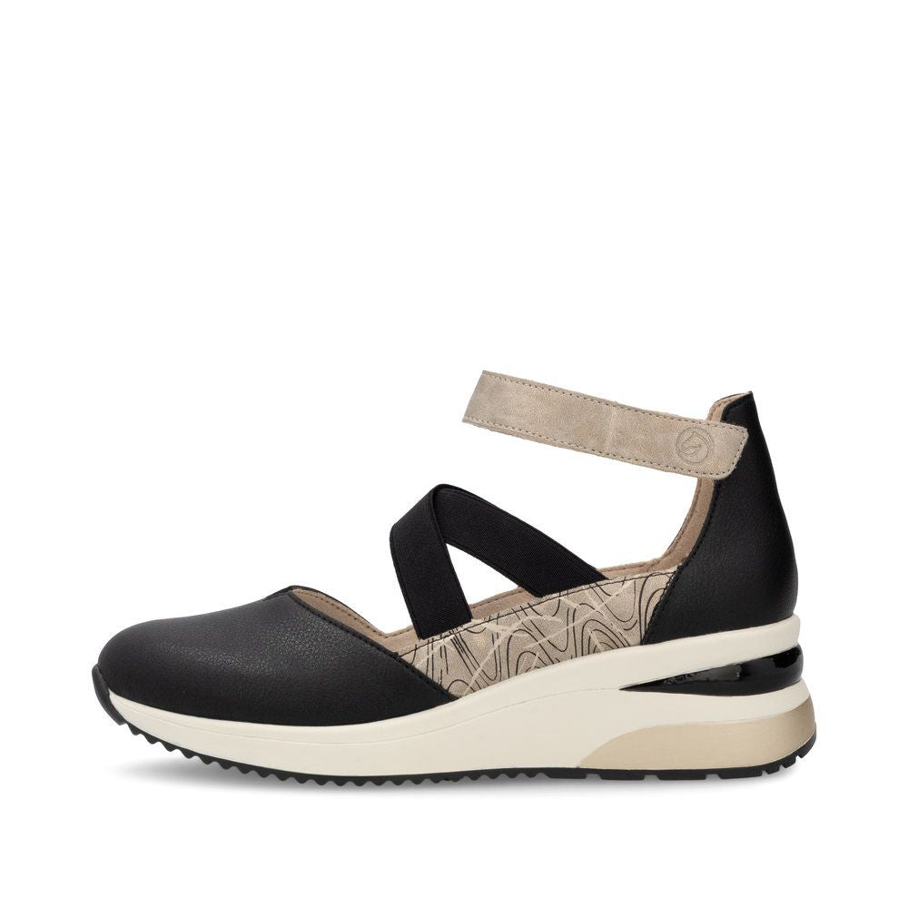 Remonte Women's Wedge D2411 Adjustable Strap in Black