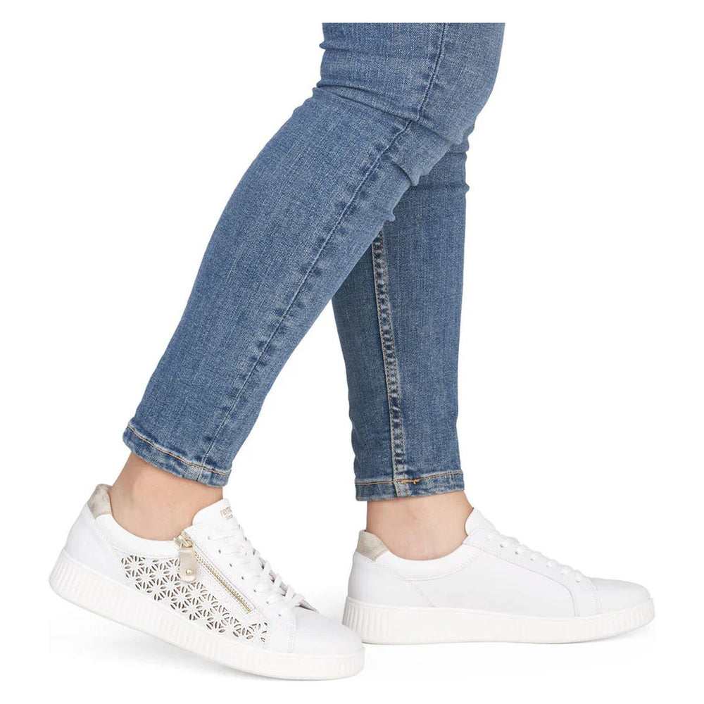 Remonte D2E03 Women's Side Zip Sneaker in White