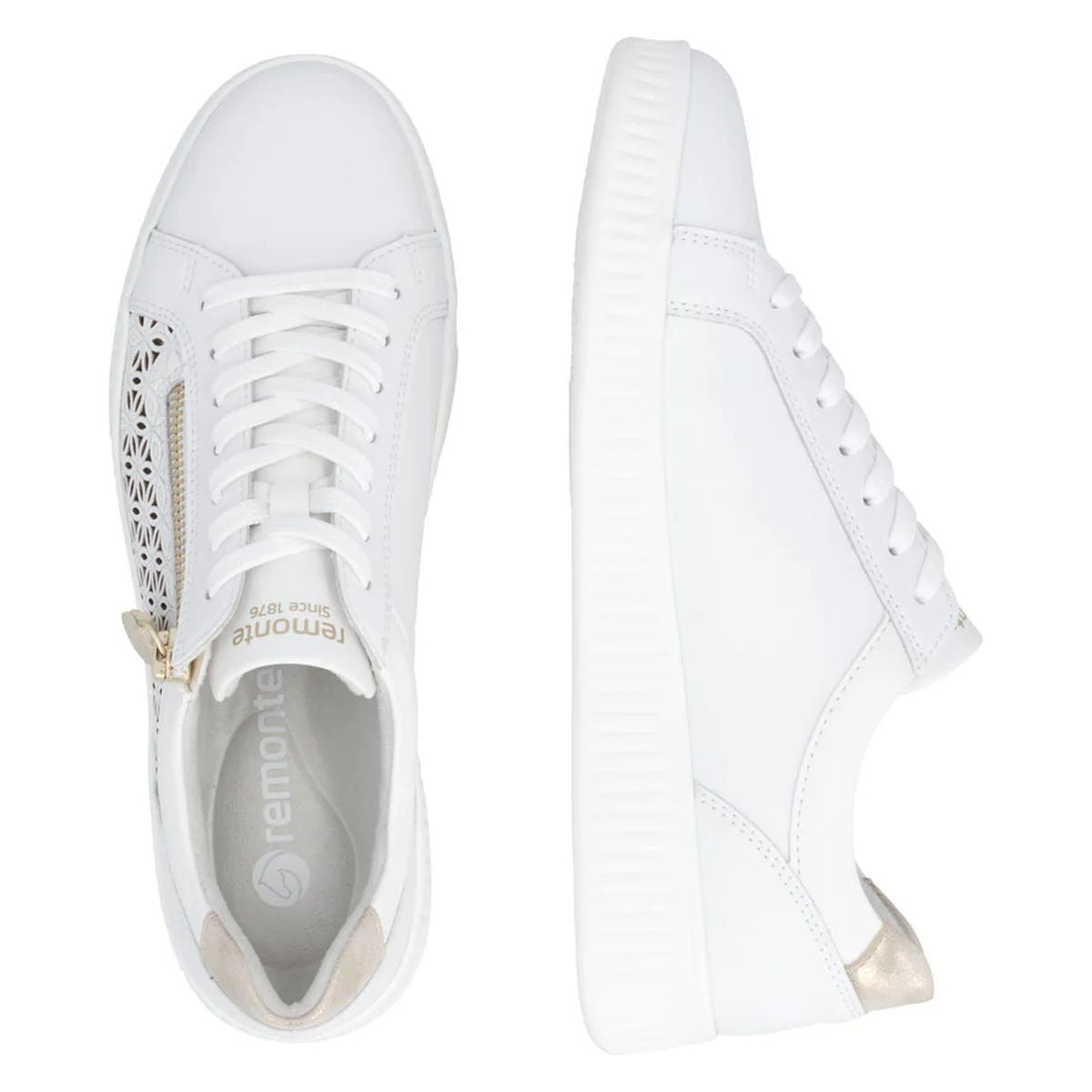Remonte D2E03 Women's Side Zip Sneaker in White