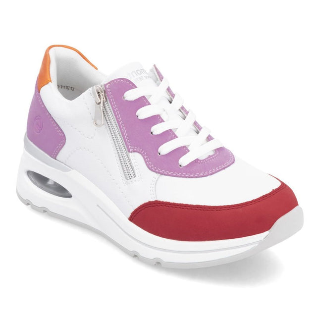 Remonte D2H00 Women's Wedge Sneaker, platform running shoe, colourful accents with side zipper and lace up front for easy on and off. Style #D2H00-82