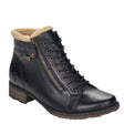 Remonte D4372 Midnight Women's Lace Up Boots, black leather winter boots with insulated interior and side zipper. Style #D4372-12