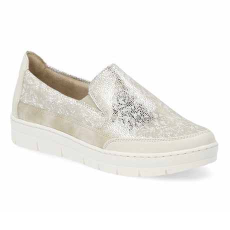 Remonte D5829 Women's Classic Loafers,  gold silver cream walking flats leather patterned exterior and all day comfort. Style #D5829-90