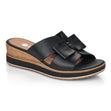 Remonte D6456 Women's Mule Sandals, slip on wedge sandals with black leather upper and bow design. Style #D6456-00