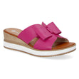 Remonte D6456 Mule wedge Women's Sandals, bright pink leather upper with bow design. All day comfort walking shoe. Style #D6456-31