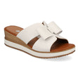 Remonte D6456 Women's Mule Sandals in white leather with tan light brown sole and decorative bow. short wedge heel, Style #D6456-80