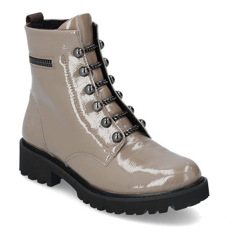 Remonte D8670 Women's Beige Grey Biker Boots, zipper details with side zip for easy on and off. Style #D8670-20
