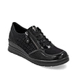 Leather and synthetic mid-height boot with lace and zipper closure, quilted removable leather insole, 44 mm heel, and rubber outsole for grip and comfort. Style #R0701-08