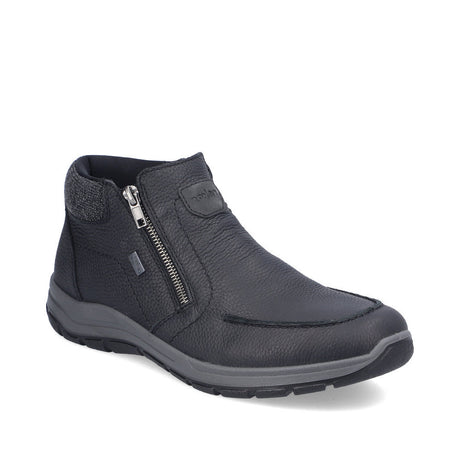 Men’s wide-fit black leather shoe with rounded toe and 32 mm heel, designed for everyday wear and comfortable support. Style #03660-00