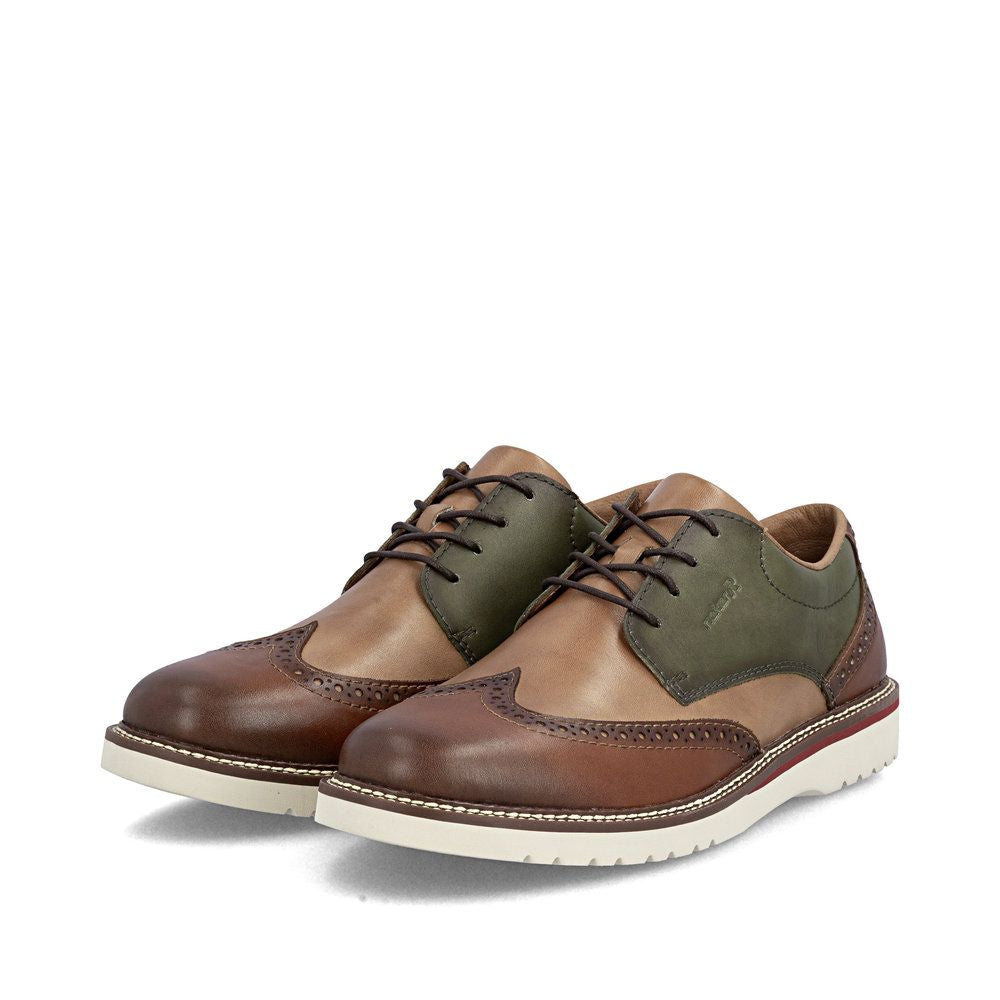 Rieker 04504 Men's Lace Up Wide Shoe in Brown Combination