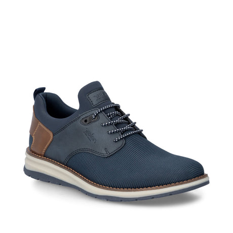 Men’s casual slip-on shoe with navy textile upper, soft insole, 34 mm heel, and lightweight flexible sole designed for breathable all-day comfort. Style #14750-14