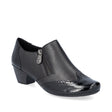 Black leather women’s shoe with rounded toe and 40 mm heel, offering a classic silhouette and comfortable fit for everyday wear. Style #41757-00