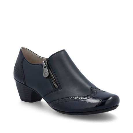 Navy leather women’s dress shoe with rounded toe and 40 mm low heel, combining classic design with supportive, all-day comfort.  Style #41757-15