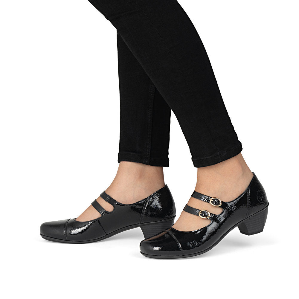Rieker 41758 Women's Dress Block Heel in Patent Black