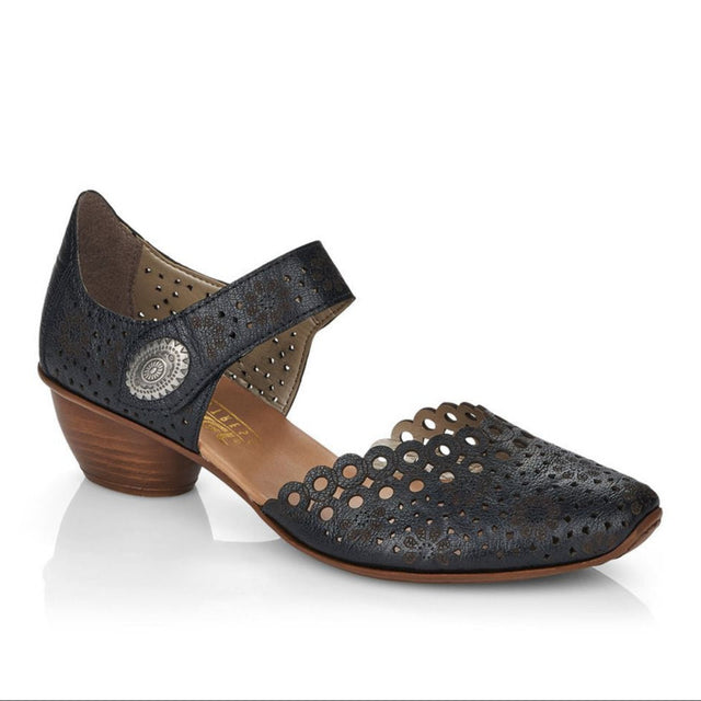 Rieker 43753 Women’s Black Leather Strap Summer Shoes
