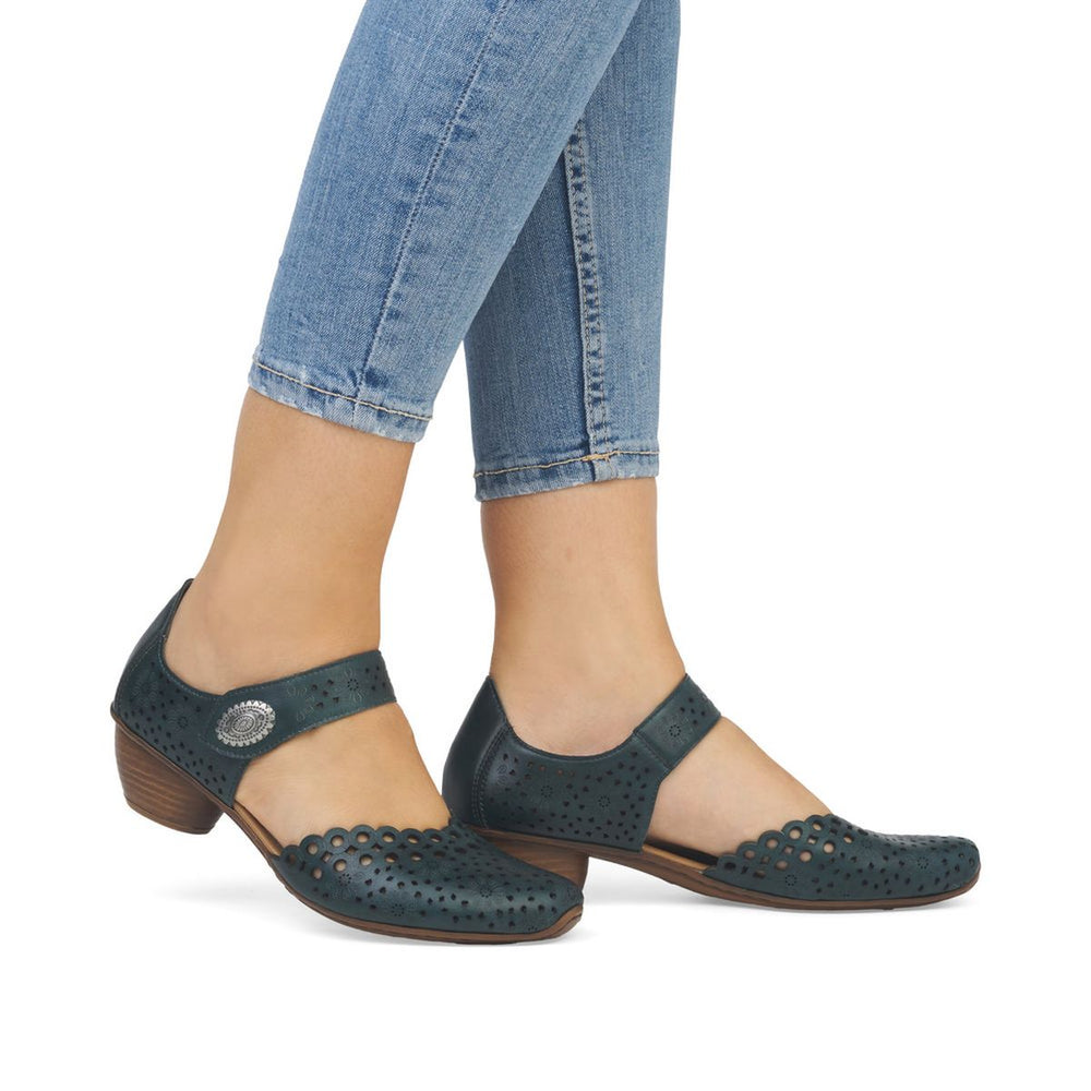 Rieker 43753-13 Women’s Alula Leather Strap Summer Shoes Petrol