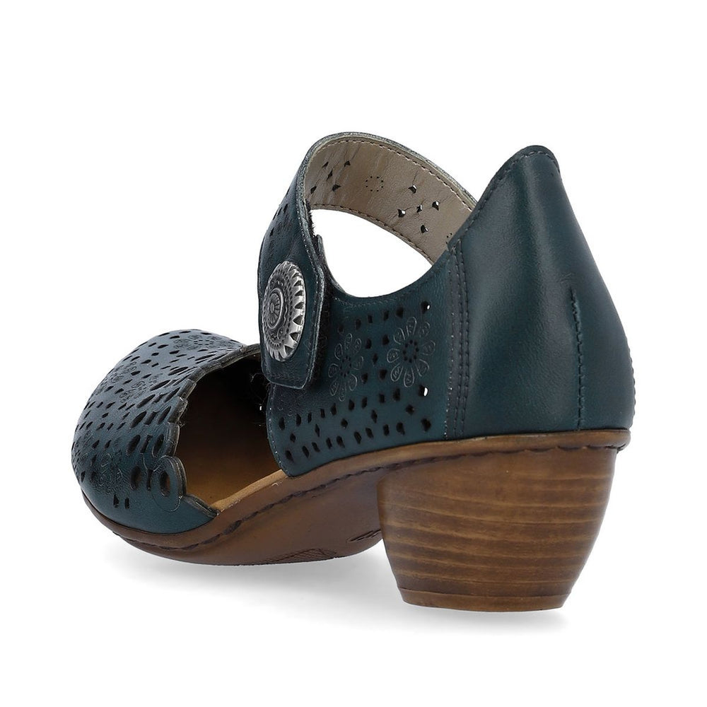 Rieker 43753-13 Women’s Alula Leather Strap Summer Shoes Petrol