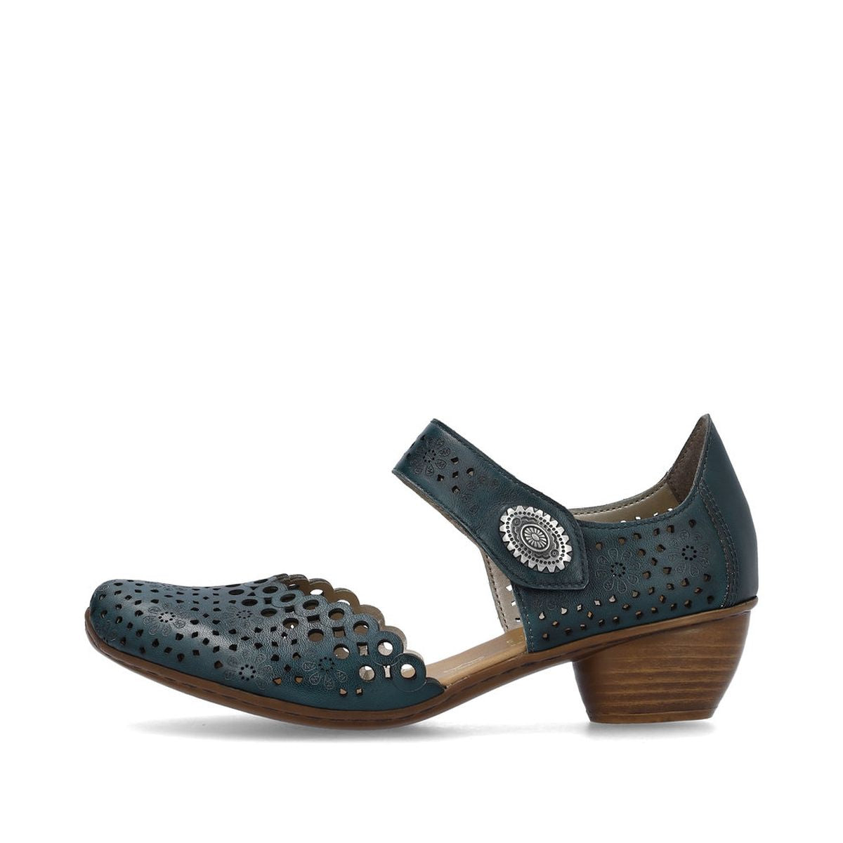 Rieker 43753-13 Women’s Alula Leather Strap Summer Shoes Petrol