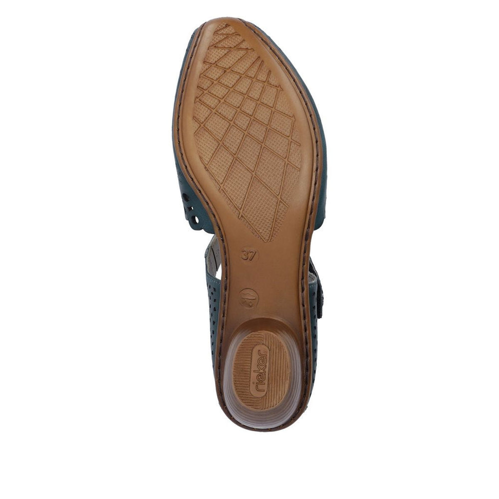 Rieker 43753-13 Women’s Alula Leather Strap Summer Shoes Petrol