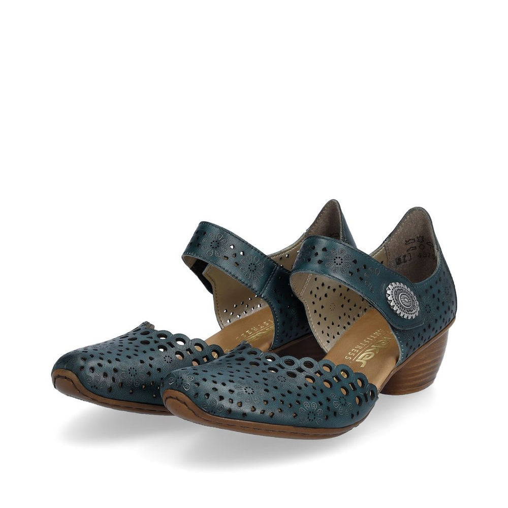 Rieker 43753-13 Women’s Alula Leather Strap Summer Shoes Petrol