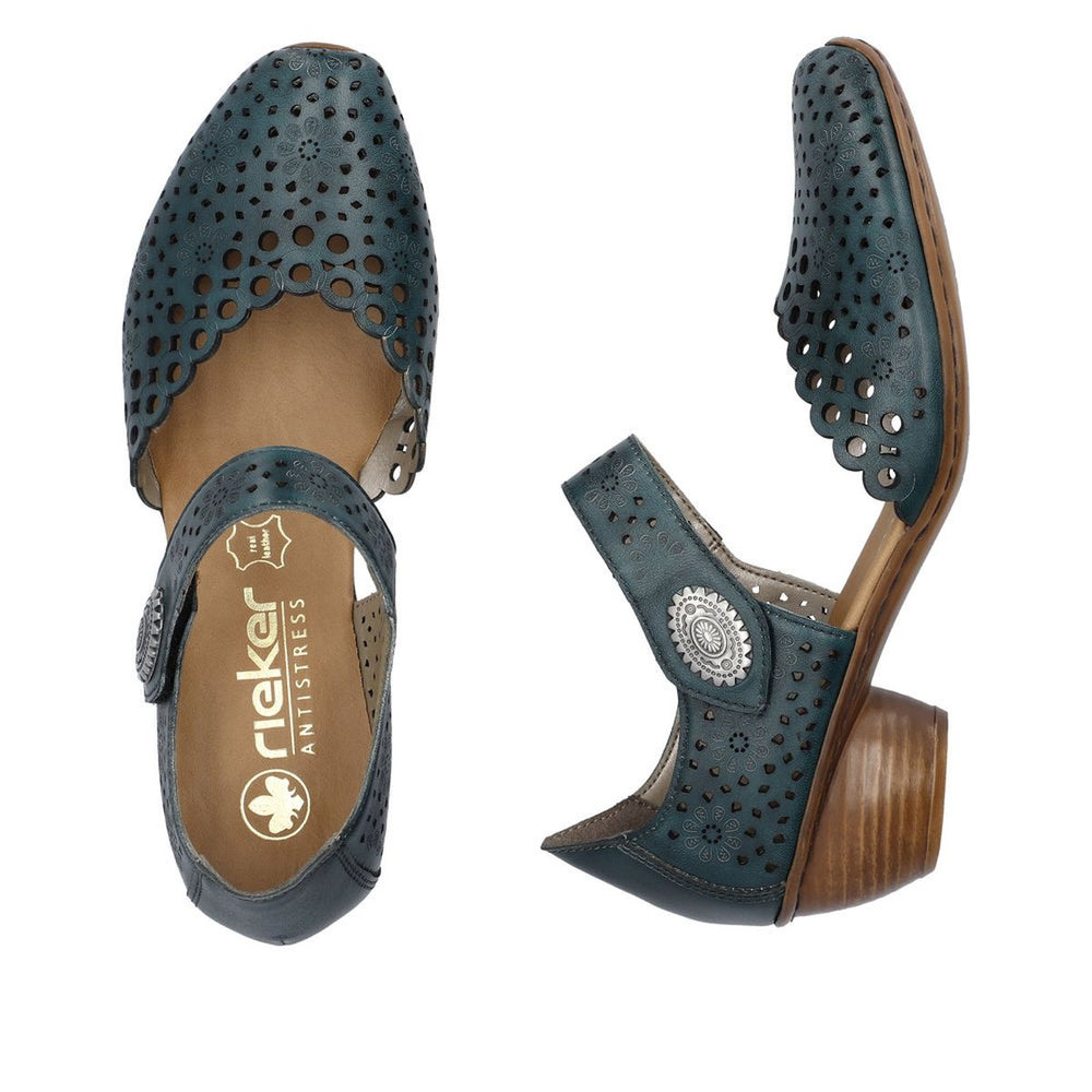 Rieker 43753-13 Women’s Alula Leather Strap Summer Shoes Petrol