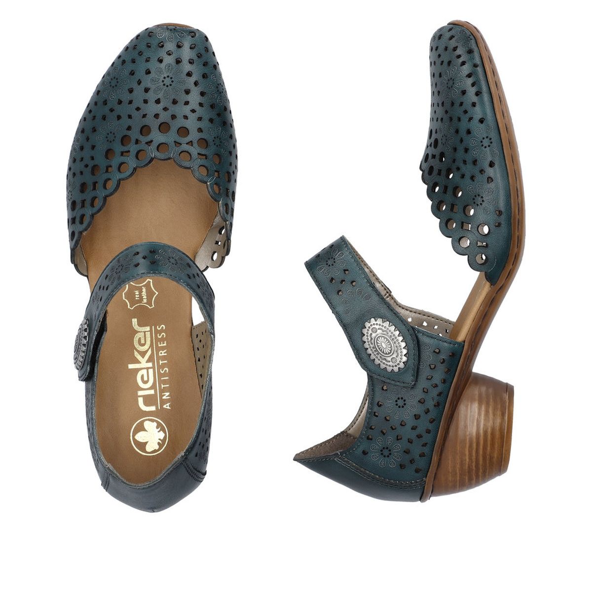 Rieker 43753-13 Women’s Alula Leather Strap Summer Shoes Petrol