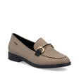 Beige women’s synthetic leather Caroni loafers with elastic bands, check pattern detail, grippy sole, and extra-soft cover sole. Style #46264-60

