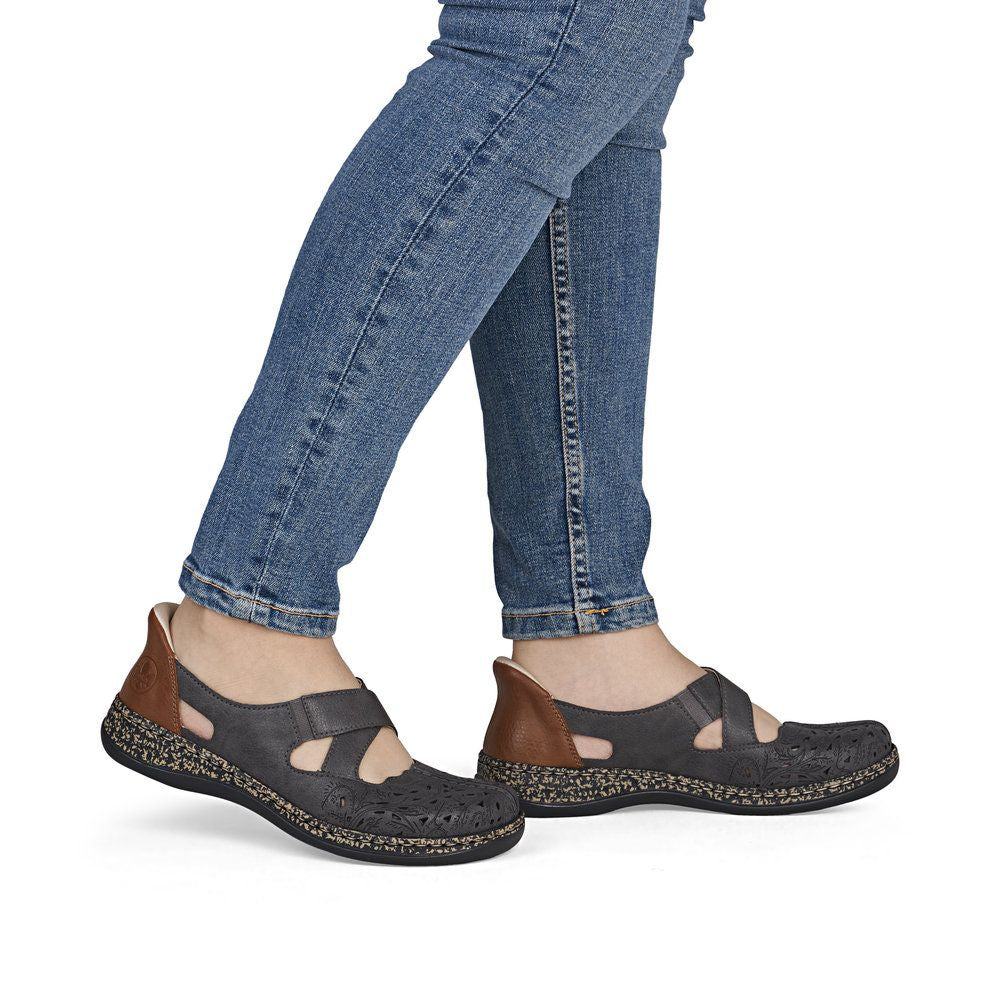 Rieker 46352 Women's Real Leather Ready To Go Shoes in Grey