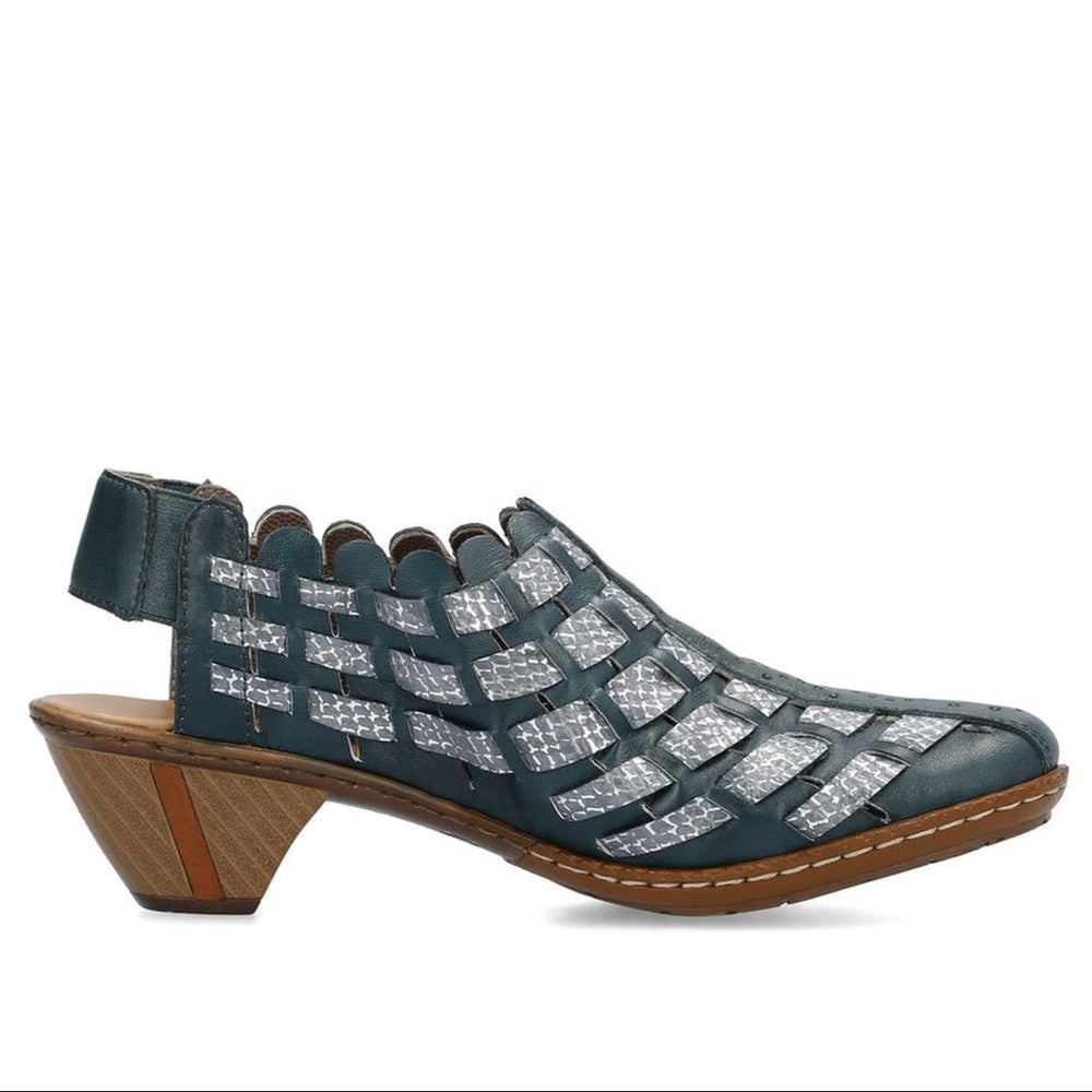 Rieker Stretch leather summer shoe by Rieker Adria Petrol Blue style # 46778-10