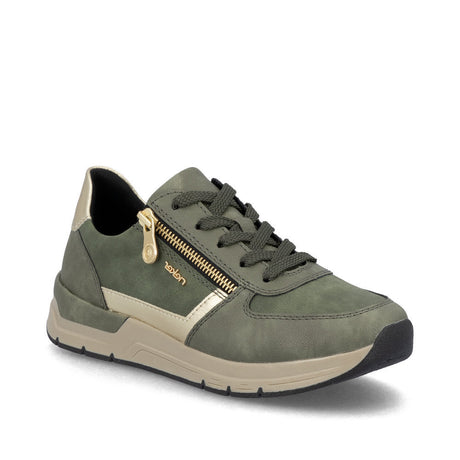 Olive green women’s loafer with 33mm heel, soft removable insole, and flexible sole designed for casual wear and light walking. Style #58902-54