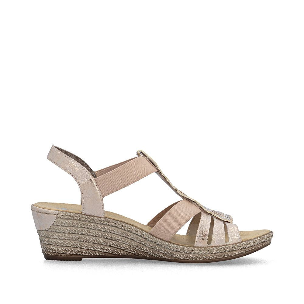 Rieker 62436 Women's Wedge Sandals in Rose Gold