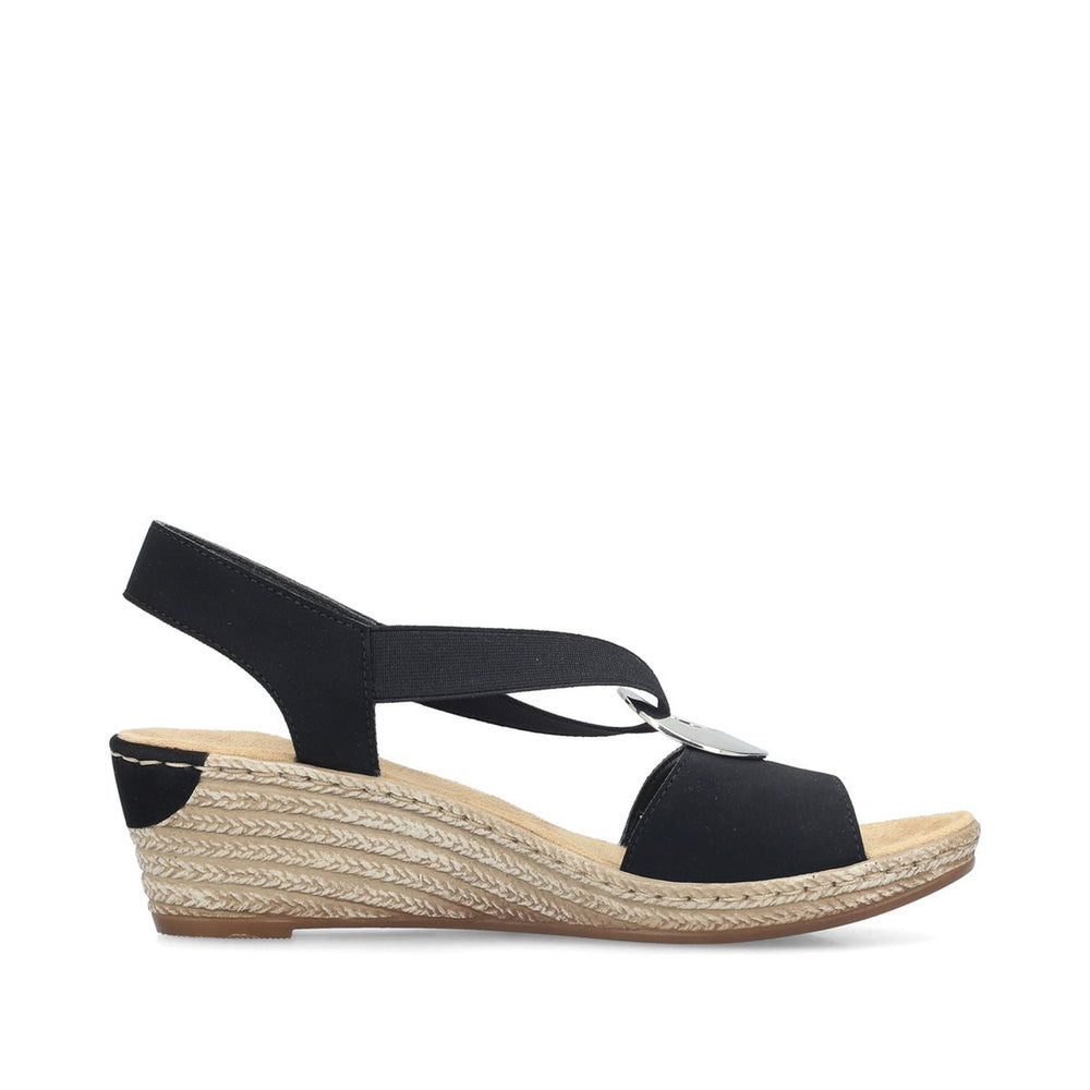 Rieker 624H6-00 Black Wedge Sandals