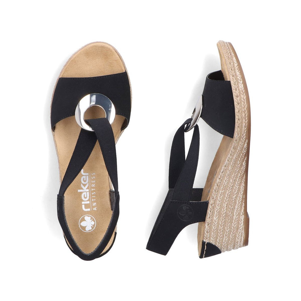 Rieker 624H6-00 Black Wedge Sandals