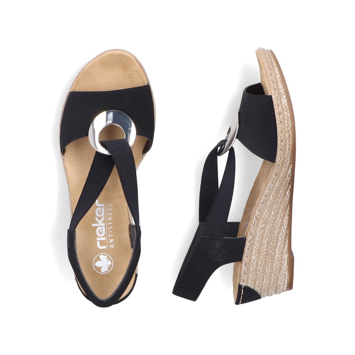 Rieker 624H6-00 Black Wedge Sandals