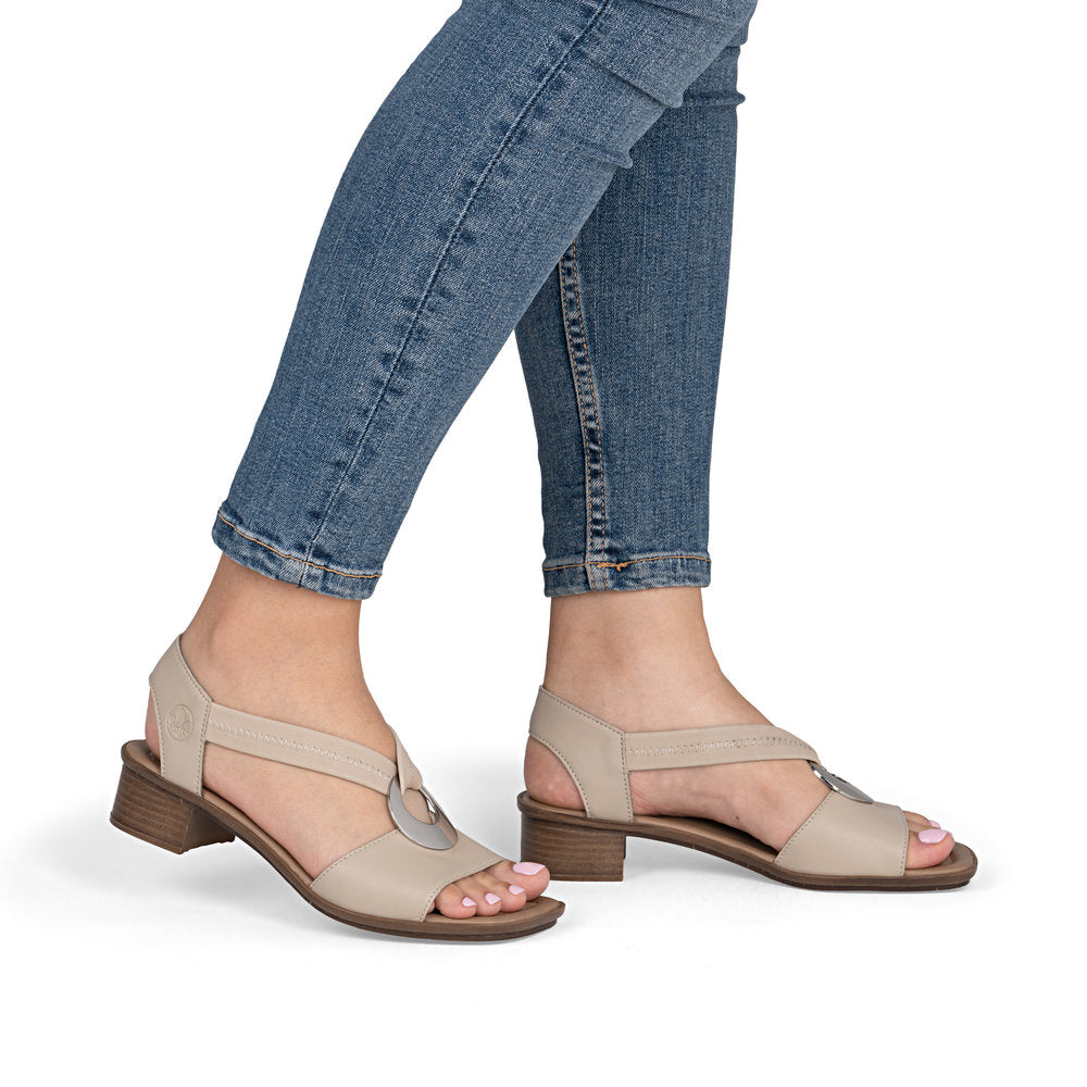 Rieker 62662 Women's Block Heel Sandals in Beige | Walking On a Cloud