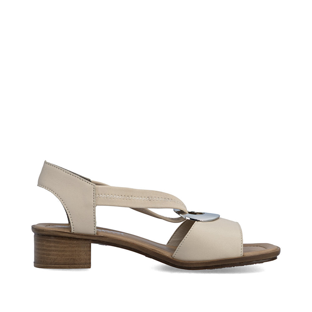 Rieker 62662 Women's Block Heel Sandals in Beige | Walking On a Cloud