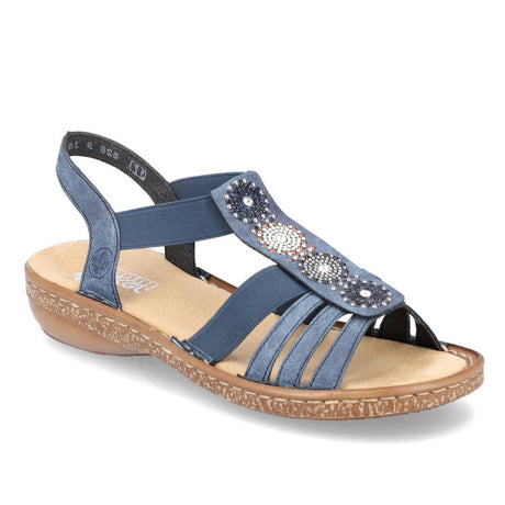 Rieker Easy On Flat sandal in Blue. Style 6289G9-16