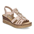 Side profile of Rieker pink wedge sandal for women – style 62778-31