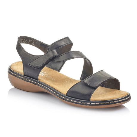 Rieker 659C7-00 Velcro Strap Black Sandals for women