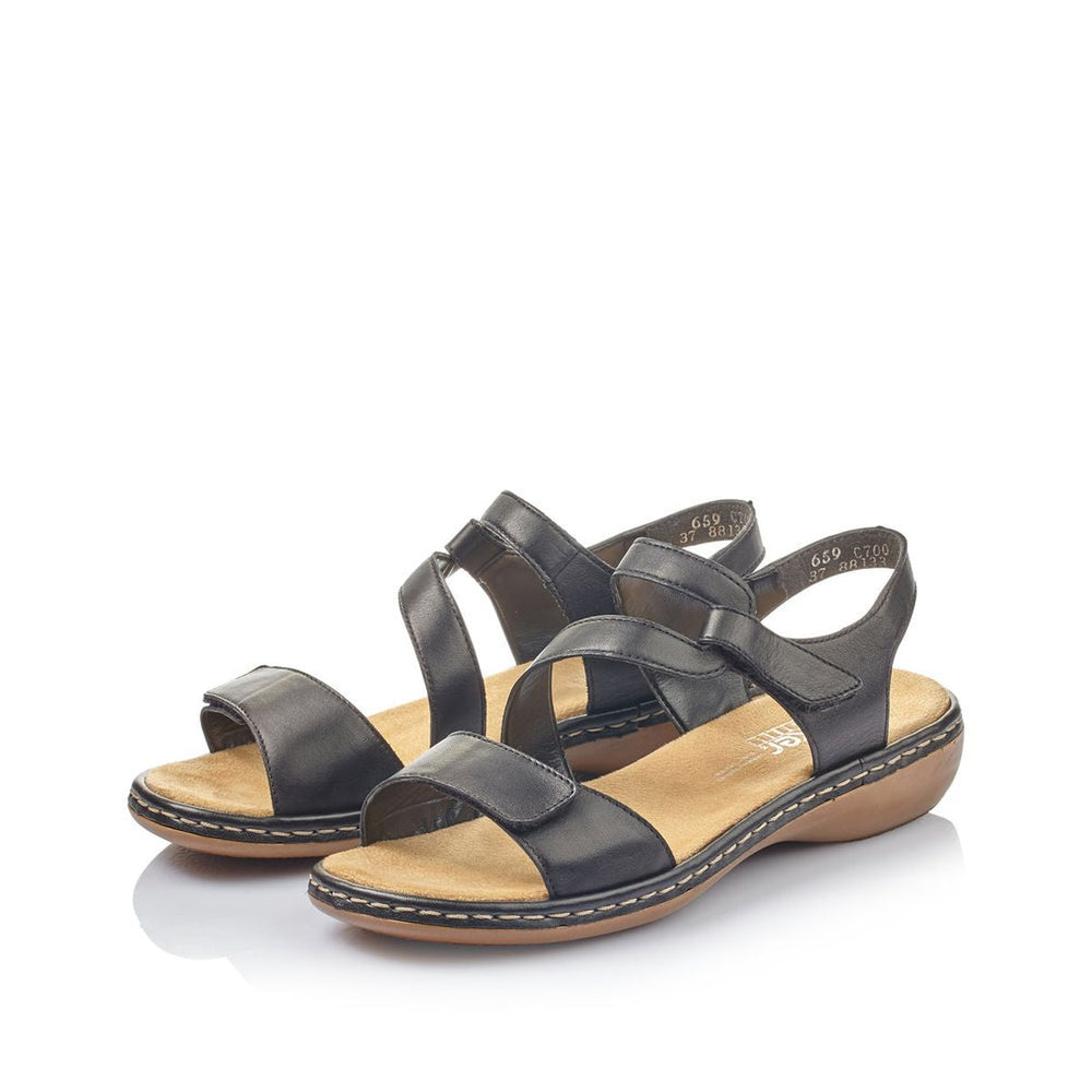 Rieker 659C7-00 Velcro Strap Black Sandals