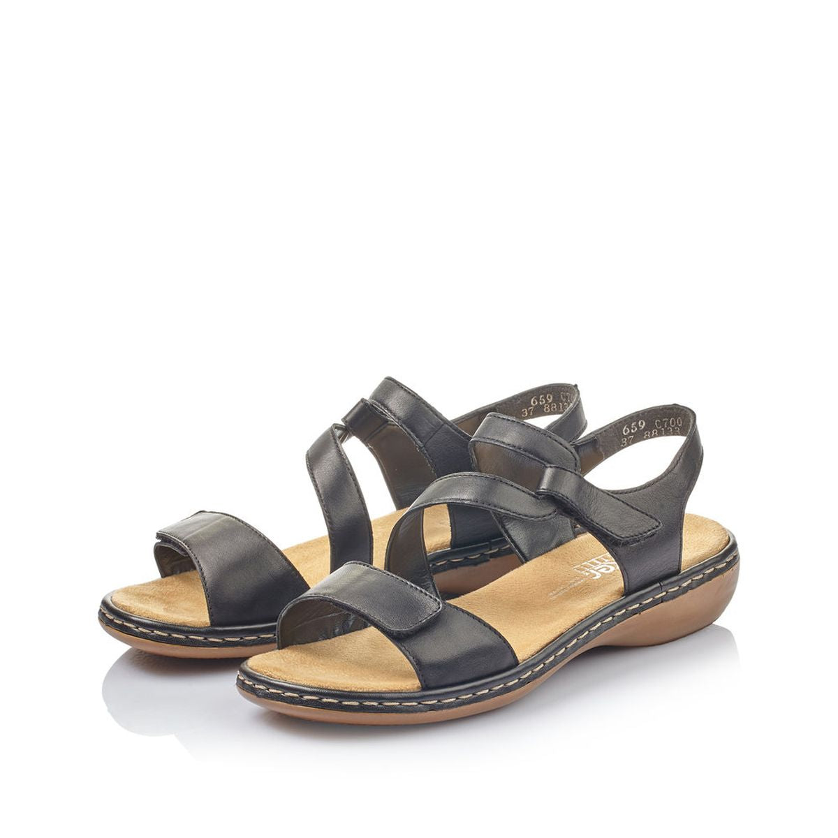 Rieker 659C7-00 Velcro Strap Black Sandals