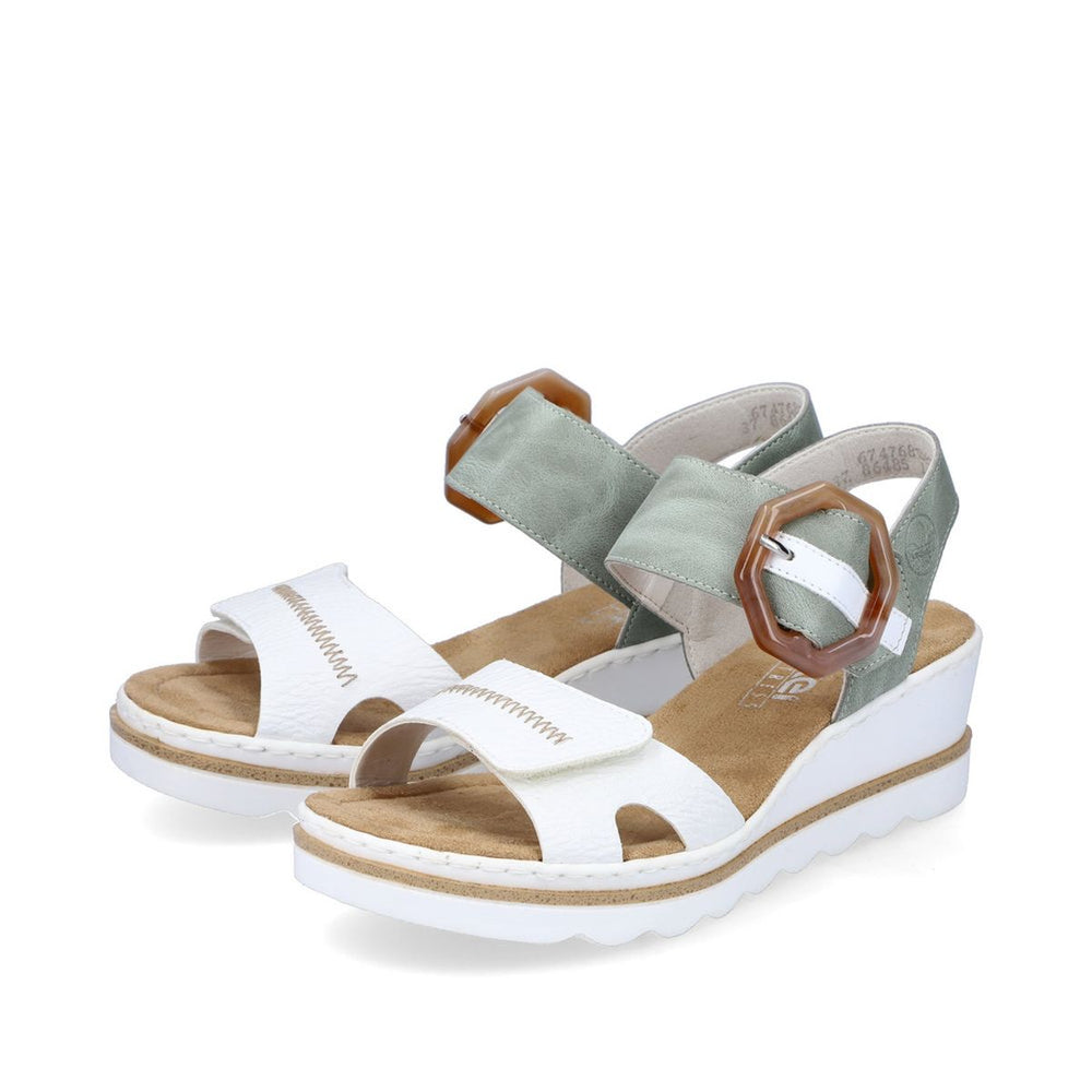 Rieker 67476-81 Women’s White/Mint Wedge Sandals – Lightweight Summer Comfort