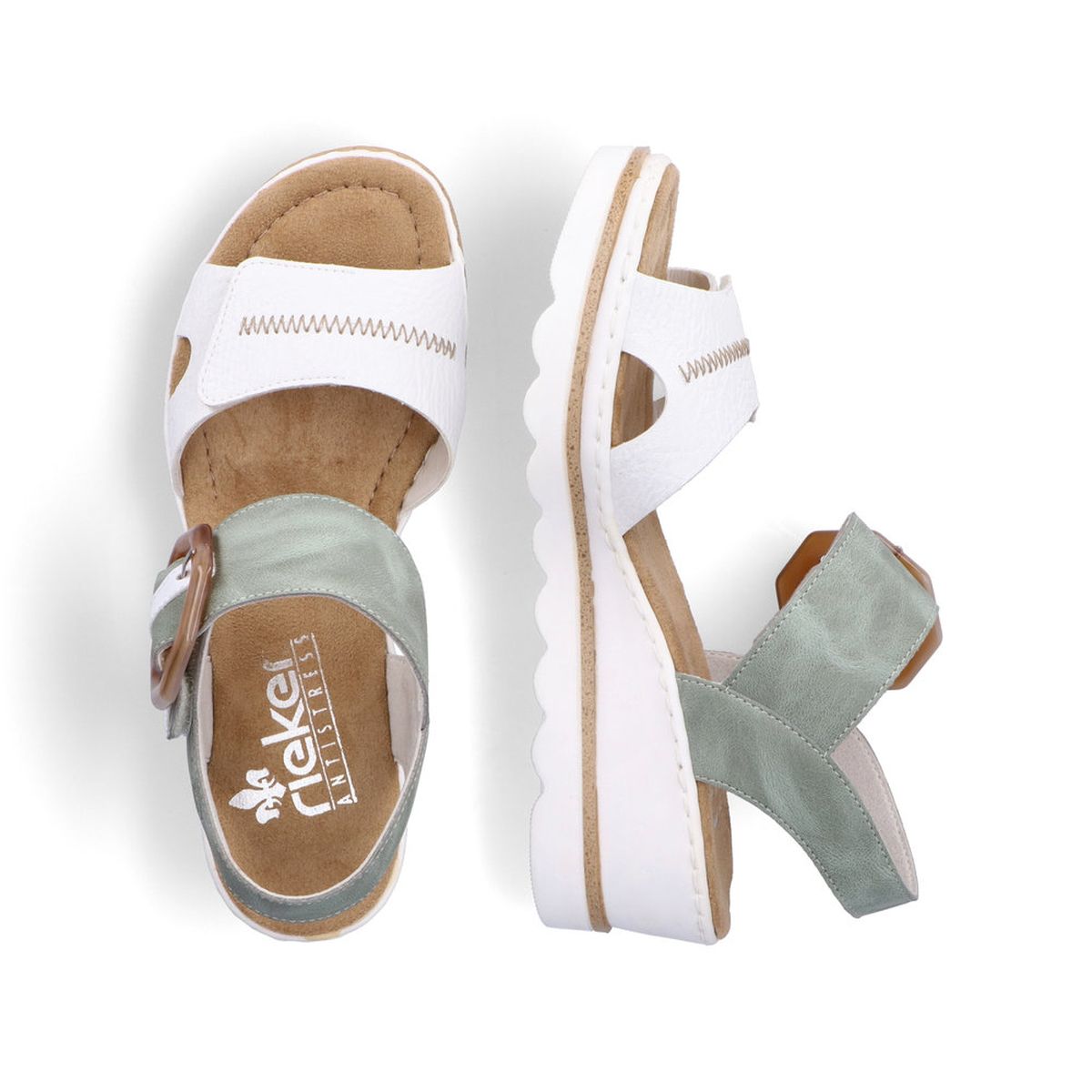 Rieker 67476-81 Women’s White/Mint Wedge Sandals – Lightweight Summer Comfort