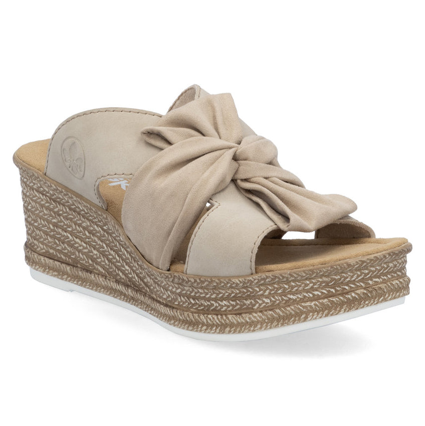 Rieker 68789 Women's Sandals in Beige. Slip-on, heel, soft footbed. Style: 68789-62