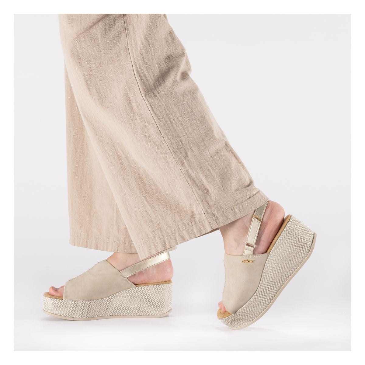Rieker 69460 Women's Wedge Sandals – Beige
