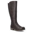 Rieker dark brown tall waterproof boot with side zipper, subtle heel logo, and low stacked lug sole. Style #78554-25